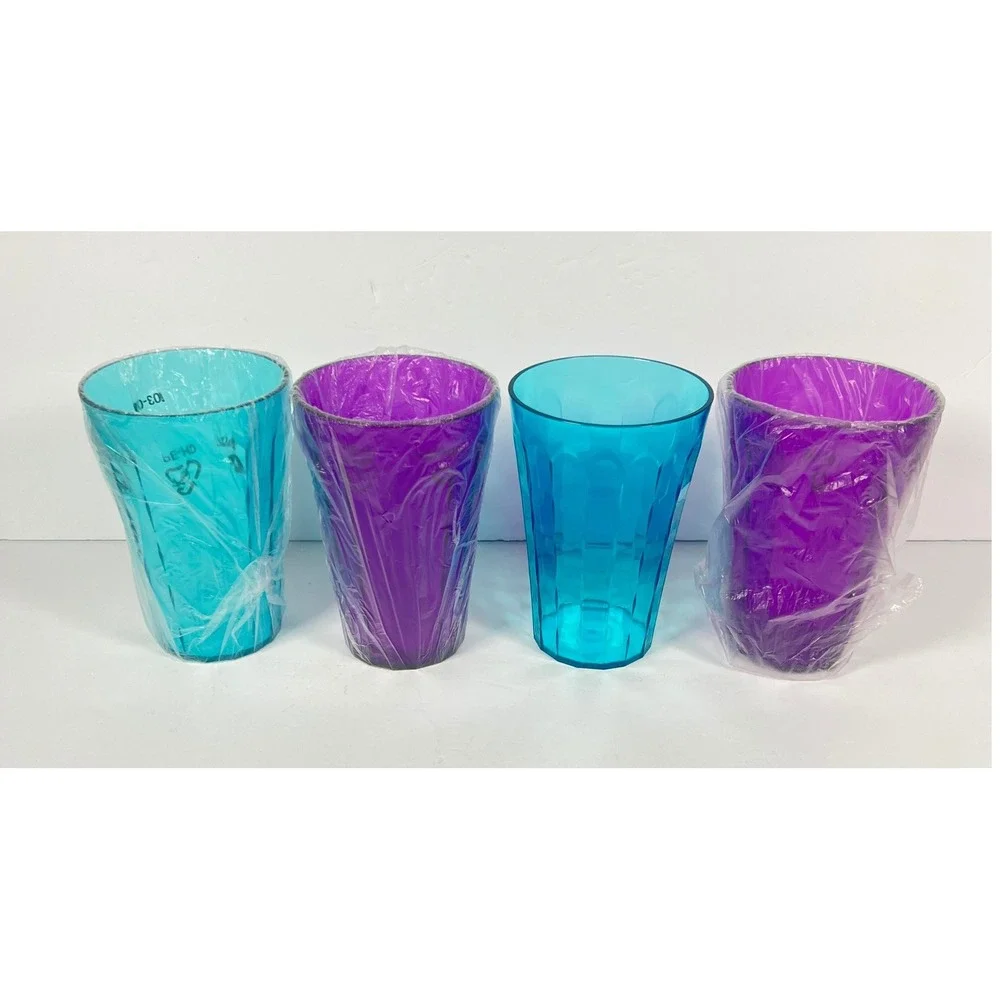 Tupperware Ice Prism Acrylic Tumblers 16oz Purple and Blue  Set of 4 NEW